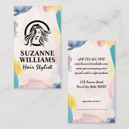 Watercolor Artistieke Kwaststreken Afsprakenkaartje (Voorkant / Achterkant)