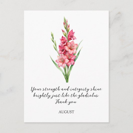 WATERCOLOR AUGUST GLADIOLUS BIRTH FLOWER BRIEFKAART (Voorkant)