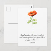 WATERCOLOR AUGUST POPPY BIRTH FLOWER POSTCARD BRIEFKAART (Voorkant / Achterkant)