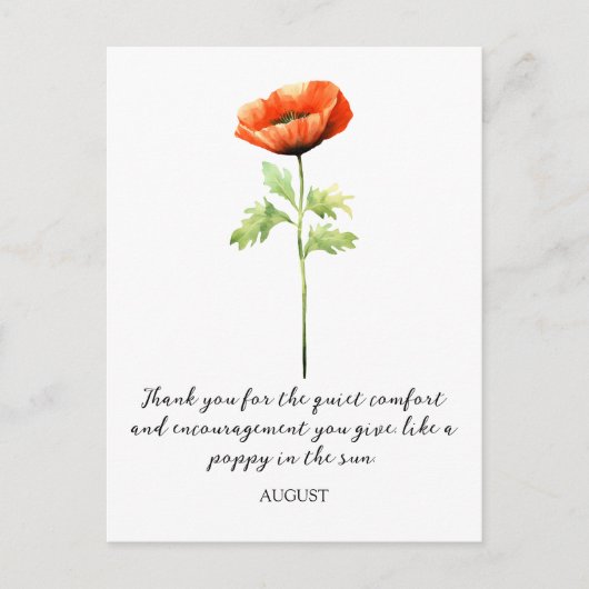 WATERCOLOR AUGUST POPPY BIRTH FLOWER POSTCARD BRIEFKAART (Voorkant)