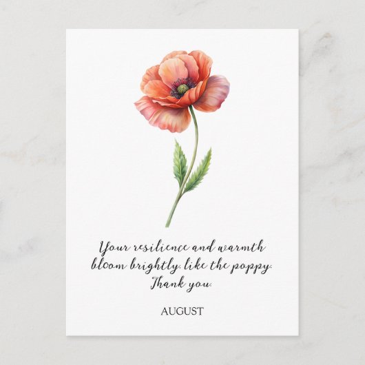 WATERCOLOR AUGUST POPPY BIRTH FLOWER POSTCARD BRIEFKAART (Voorkant)