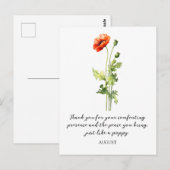 WATERCOLOR AUGUST POPPY BIRTH FLOWER POSTCARD BRIEFKAART (Voorkant / Achterkant)