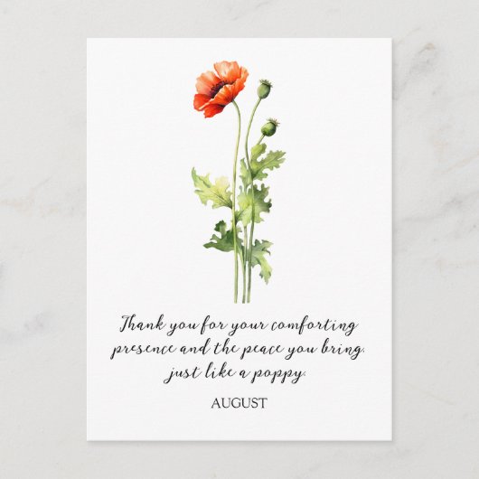 WATERCOLOR AUGUST POPPY BIRTH FLOWER POSTCARD BRIEFKAART (Voorkant)