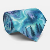 Watercolor Aurora Borealis Bos (1) Stropdas (Opgerold)