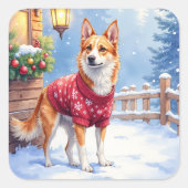 Watercolor Australian Cattle Dog Rustic Garland Vierkante Sticker (Voorkant)