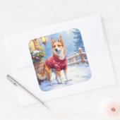 Watercolor Australian Cattle Dog Rustic Garland Vierkante Sticker (Envelop)