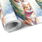 Watercolor Australian Shepherd Glowing Christmas Cadeaupapier (Rol Hoek)