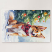 Watercolor Australian Shepherd Glowing Christmas Legpuzzel (Horizontaal)