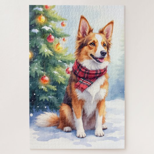 Watercolor Australian Shepherd Glowing Christmas Legpuzzel (Verticaal)