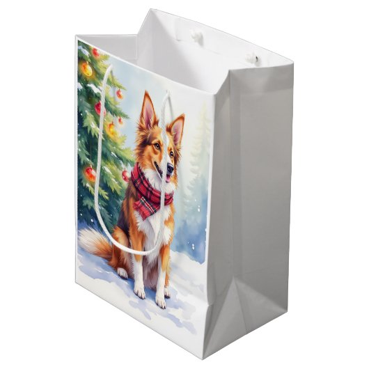 Watercolor Australian Shepherd Glowing Christmas Medium Cadeauzakje (Voorkant Gekanteld)