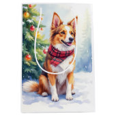 Watercolor Australian Shepherd Glowing Christmas Medium Cadeauzakje (Voorkant)
