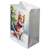 Watercolor Australian Shepherd Glowing Christmas Medium Cadeauzakje (Achterkant Gekanteld)