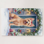 Watercolor Australian Silky Terrier Snowy Doorstep Legpuzzel (Horizontaal)