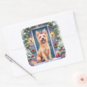 Watercolor Australian Silky Terrier Snowy Doorstep Vierkante Sticker (Envelop)