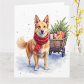 Watercolor Australian Stumpy Tail Cattle Dog Kaart (Gele Bloem)
