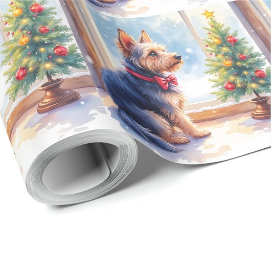 Watercolor Australian Terrier Tabletop Christmas Cadeaupapier (Rol Hoek)