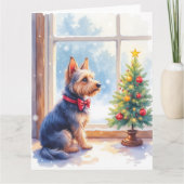 Watercolor Australian Terrier Tabletop Christmas Kaart (Voorkant)