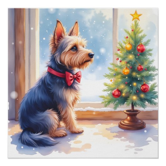 Watercolor Australian Terrier Tabletop Christmas Perfect Poster (Voorkant)