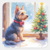 Watercolor Australian Terrier Tabletop Christmas Vierkante Sticker (Voorkant)