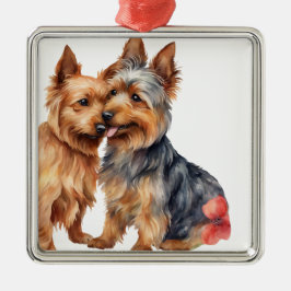 WATERCOLOR AUSTRALISCHE HERDERSHOND METALEN ORNAMENT