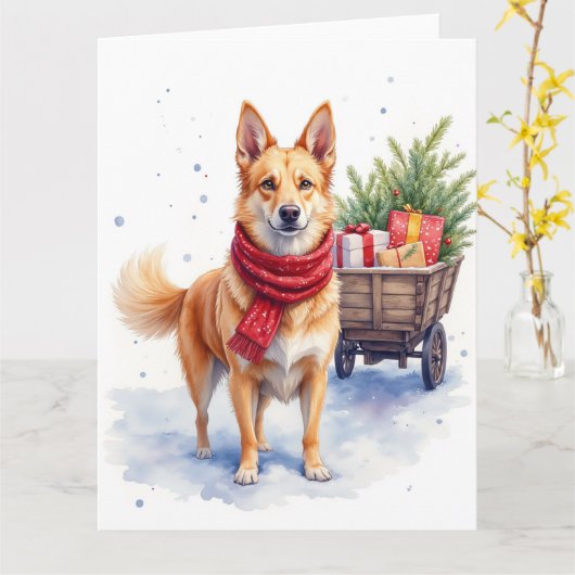 Watercolor Australische Stumpy Tail Cattle Dog Kaart (Gele Bloem)