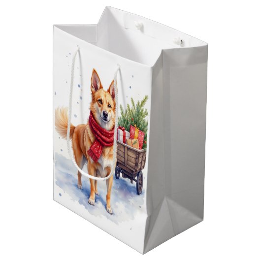 Watercolor Australische Stumpy Tail Cattle Dog Medium Cadeauzakje (Voorkant Gekanteld)