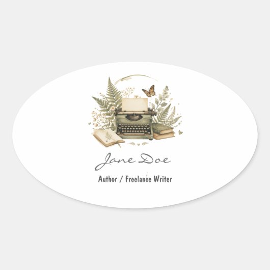 Watercolor Auteur Logo Sticker Botanisch Typewrite (Voorkant)