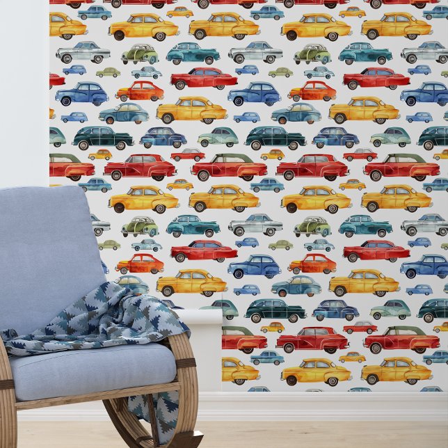 Watercolor Auto's Jongens Slaapkamer Nursery  Behang (Creator heeft geüpload)