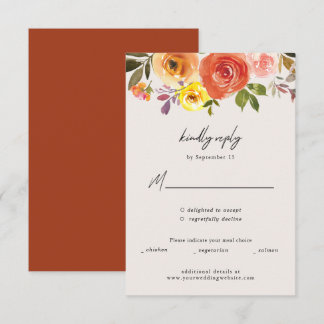 Watercolor Autumn Floral Wedding Response Card RSVP Kaartje