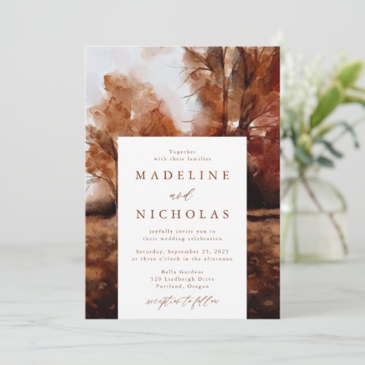 Watercolor Autumn Landscape Fall Wedding Kaart (Staand voorkant)