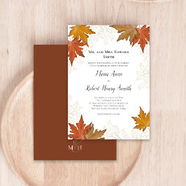 Watercolor Autumn Leaves Elegant Wedding  Kaart