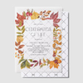 Watercolor Autumn Leaves Frame Celebration of Life Vellum Uitnodigingen (Offset (Uitnodiging))