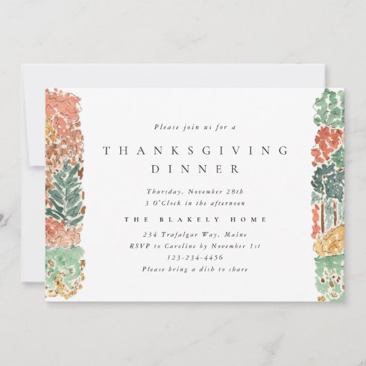 Watercolor Autumn Trees Thanksgiving Dinner Kaart (Voorkant)