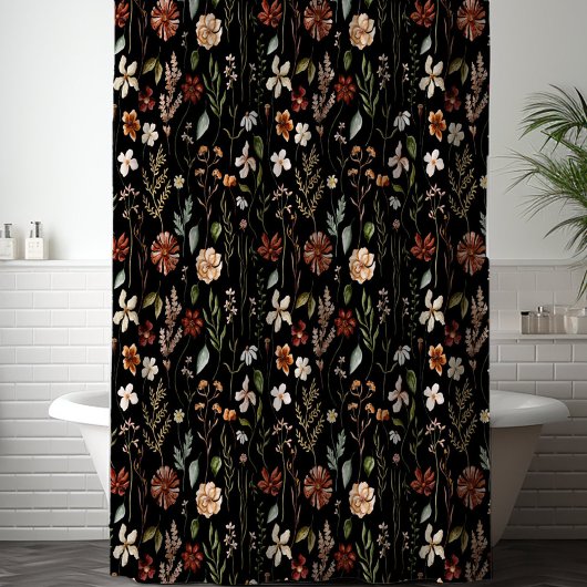 Watercolor Autumn Wildflower Garden Floral Pattern Douchegordijn