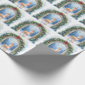 Watercolor Azawakh Snowy Stone Arch Christmas Cadeaupapier (Hoek)