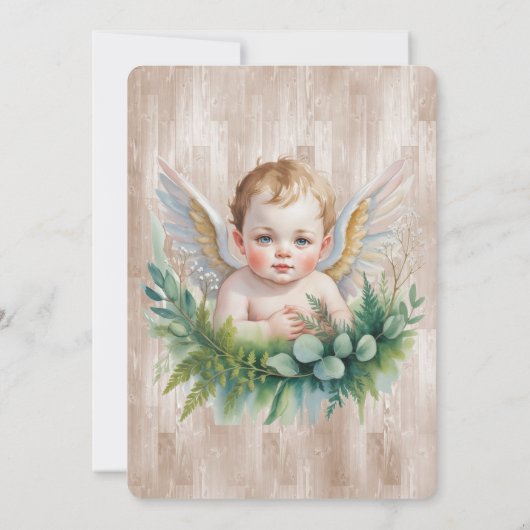 Watercolor Baby Angel Feather Wings Baptism  Kaart (Achterkant)