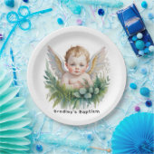 Watercolor Baby Angel with Greenery Baptism Papieren Bordje (Feest)