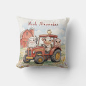 Watercolor Baby Animals Driving Red Tractor Farm Kussen (Voorkant)