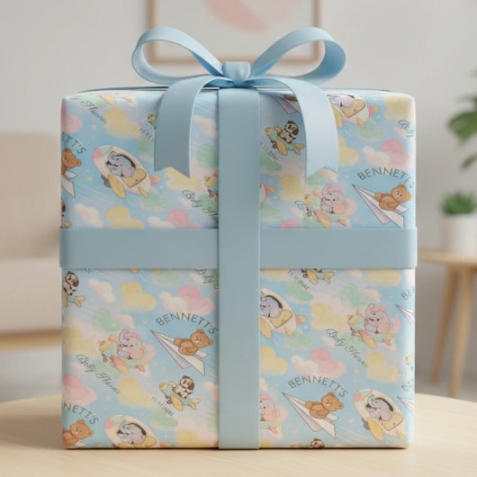 Watercolor Baby Animals Flying Wrapping Paper Cadeaupapier