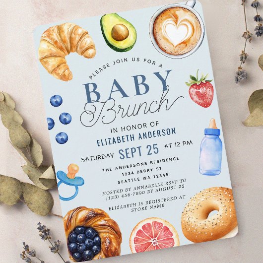 Watercolor Baby Brunch Boy Baby Shower Invitation Kaart