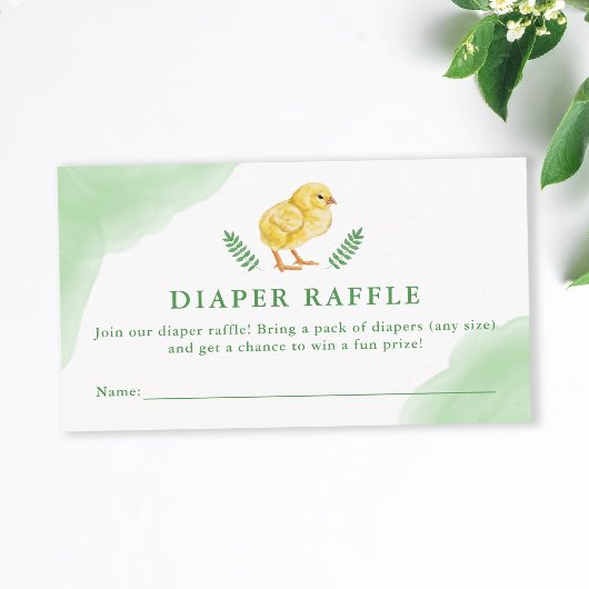 Watercolor Baby Chick With Green Diaper Raffle Informatiekaartje