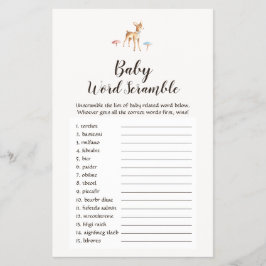 Watercolor Baby Deer Baby Word Scramble Game Flyer