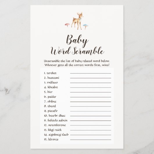 Watercolor Baby Deer Baby Word Scramble Game Flyer (Voorkant)