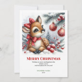 Watercolor Baby Deer Winter Scene Cozy Christmas Feestdagenkaart (Voorkant)