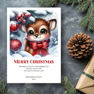 Watercolor Baby Fawn Kerst Scene Cozy Groet Feestdagenkaart