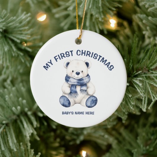 Watercolor Baby First Christmas Photo Keramisch Ornament (Boom)