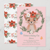 Watercolor Baby Fox wreath Birthday Party Kaart (Voorkant / Achterkant)