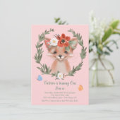 Watercolor Baby Fox wreath Birthday Party Kaart (Staand voorkant)