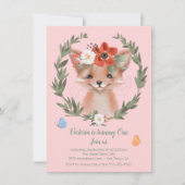Watercolor Baby Fox wreath Birthday Party Kaart (Voorkant)