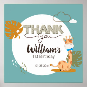 Watercolor Baby Giraffe, Safari Dieren Verjaardag Poster